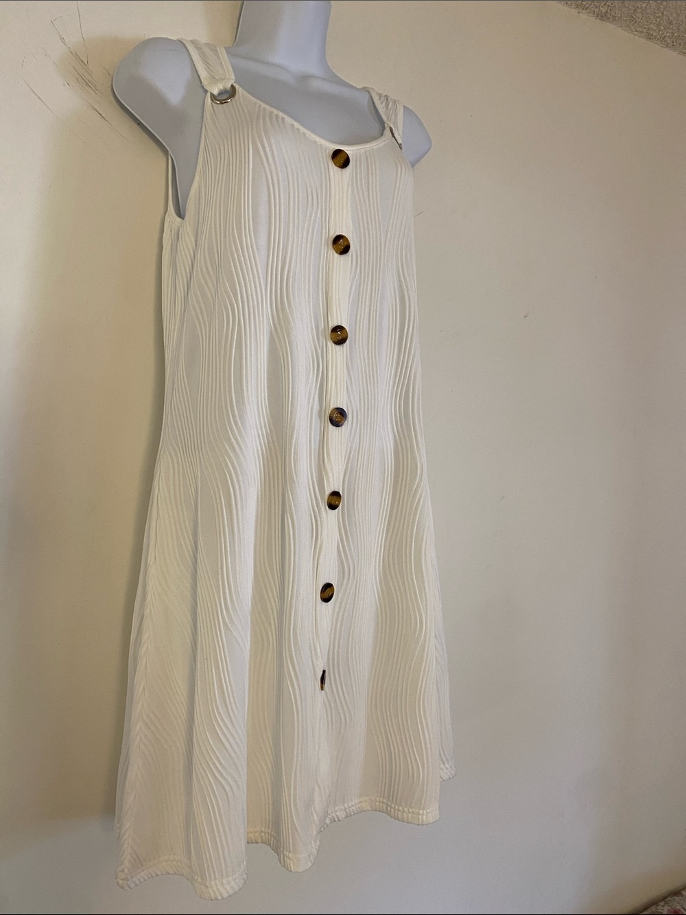 Sleeveless White Midi Dress with Button Front